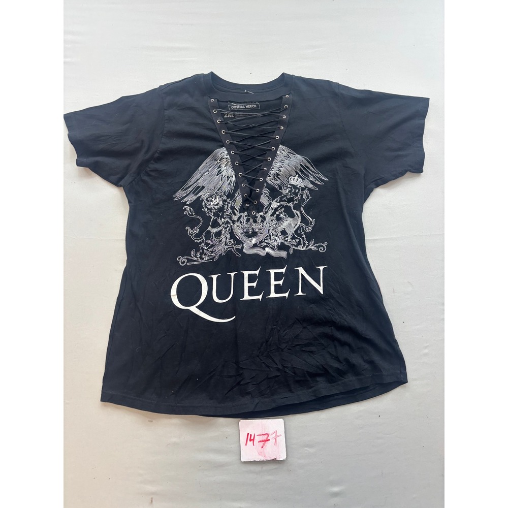 Queen Official Merch Lace Up Crest Graphic Band Tee Black 2XL